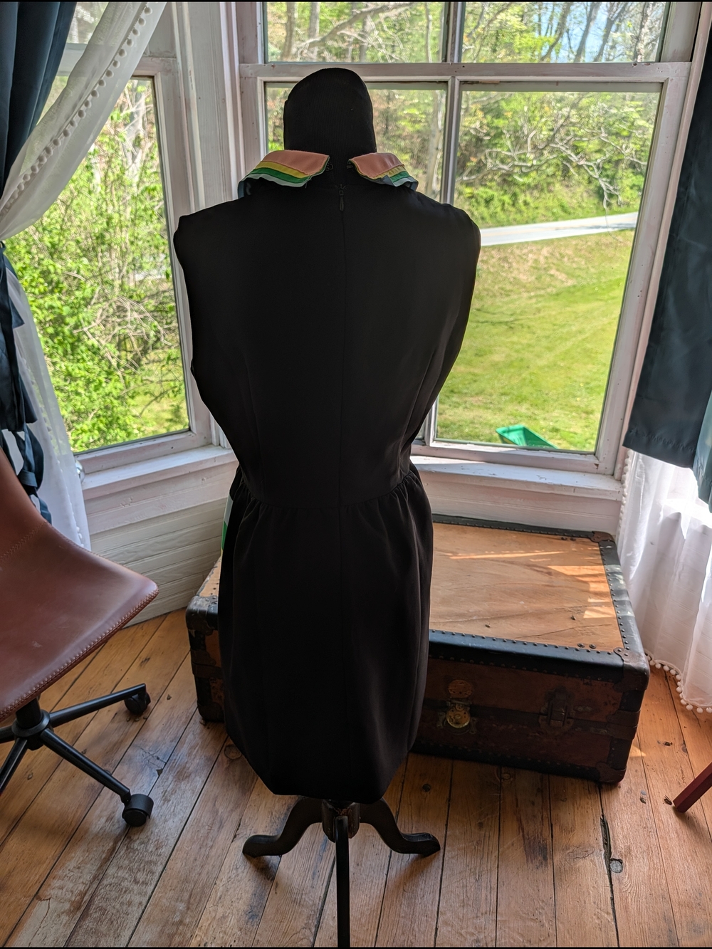 Black Mini Dress with Multicolor Wave Trim - Picture 3 of 3